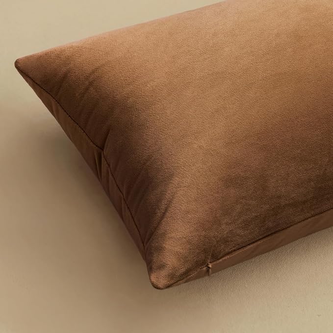 MIULEE Velvet Throw Pillow Covers 18x18 Inch Pack of 2 Chocolate | Soft Solid Decorative Pillow Covers, Modern Luxury Home Decor, for Couch Chair Sofa Bedroom Livingroom
