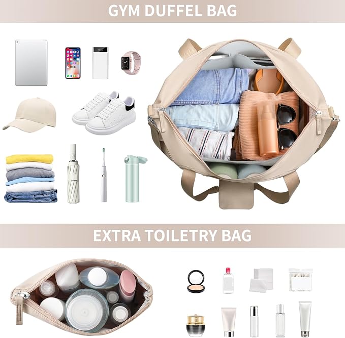 Gym Bag for Women, 45L Carry On Travel Duffel Bag with Shoes Compartment, Weekender Overnight Bag with Wet Pocket for Women, Travel, Gym, Weekend, Large Size