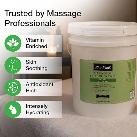 Bon Vital Naturale Massage Oil Made with Natural Ingredients for an Earth-Friendly Massage, Revives and Rehydrates Dry Skin Naturally, with Green Tea Extract, 5 Gal, Label may Vary