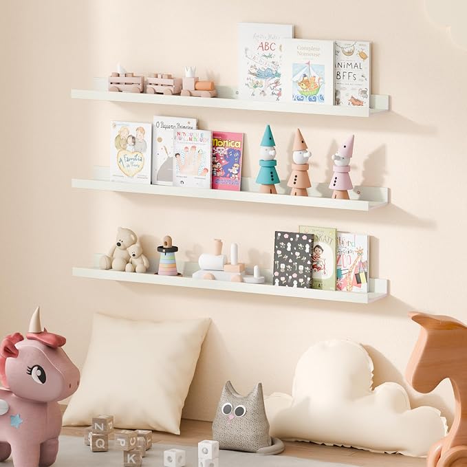 upsimples Floating Shelves for Wall Decor and Storage, White, 6Pcs 35.5'' | Wall Mounted Wood Shelves for Living Room, Bedroom, Kitchen, Office, Nursery Room, Coffee Bar Display and Organize