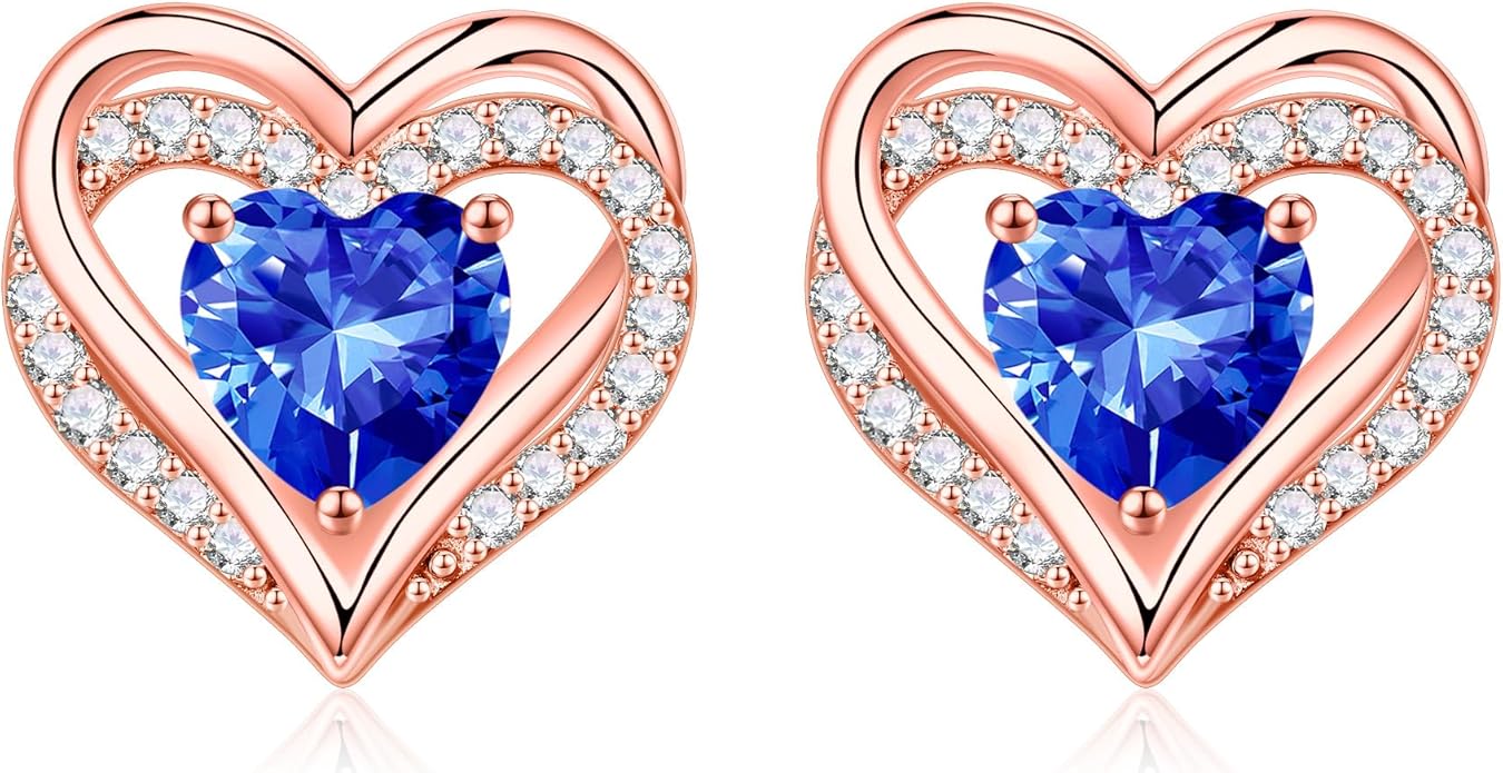 Iefil Christmas Earrings for Women, 925 Sterling Silver Birthstone Stud Earrings Birthday Gifts for Women