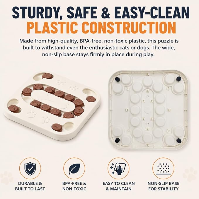 Cat Puzzle Feeder, Treat Maze Toy, 9.7 x 9.7 x 1.0 in
