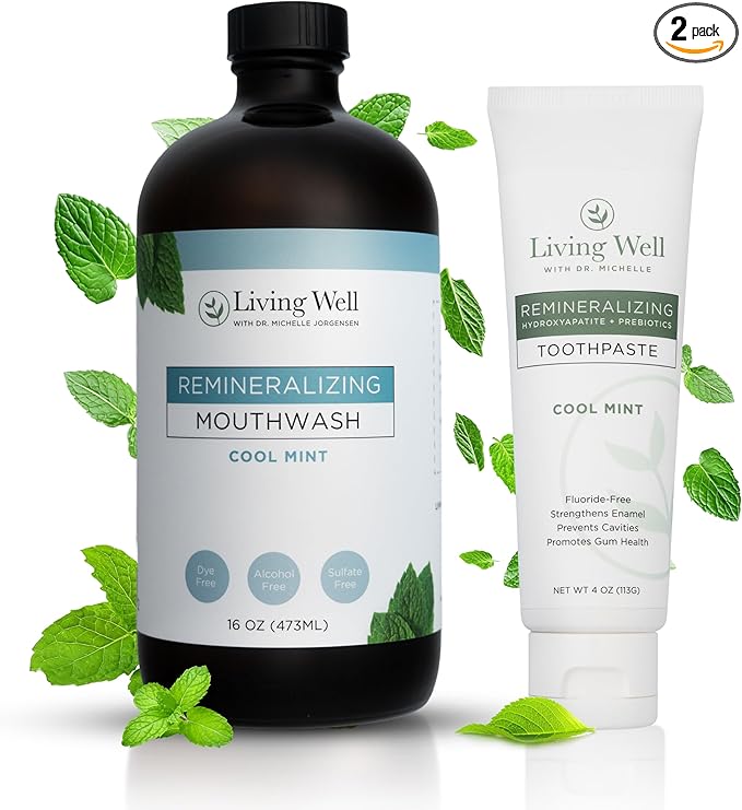 Remineralizing Oral Care Bundle – Mint Toothpaste + Alcohol-Free Mint Mouthwash | Hydroxyapatite & Colloidal Silver | Fluoride-Free, Dentist-Developed | Supports Enamel, Gum Health & Oral Microbiome