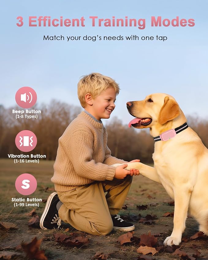 Shock Collar for Dogs, Dog Training Collar with Remote Control | IP67 Waterproof Receiver, Beep, Vibration, Safe Static Modes, Rechargeable，Adjustable Fit for 15–110 lb Dogs