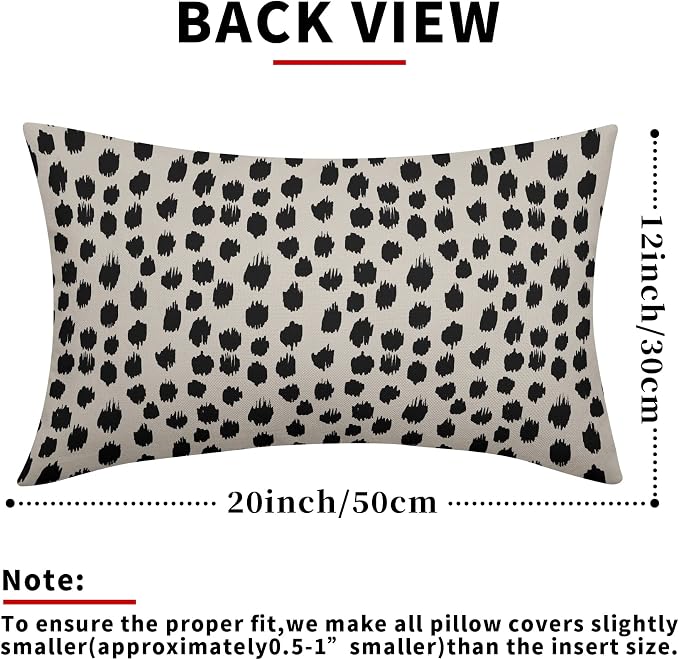 Polka Dot Throw Pillow Covers 12x20 Set of 2 Black Cream Throw Pillows Boho Design Brush Strokes Decorative Outdoor Pillowcase Square Cushion Cover Linen Pillow Case for Home Sofa Couch Bed