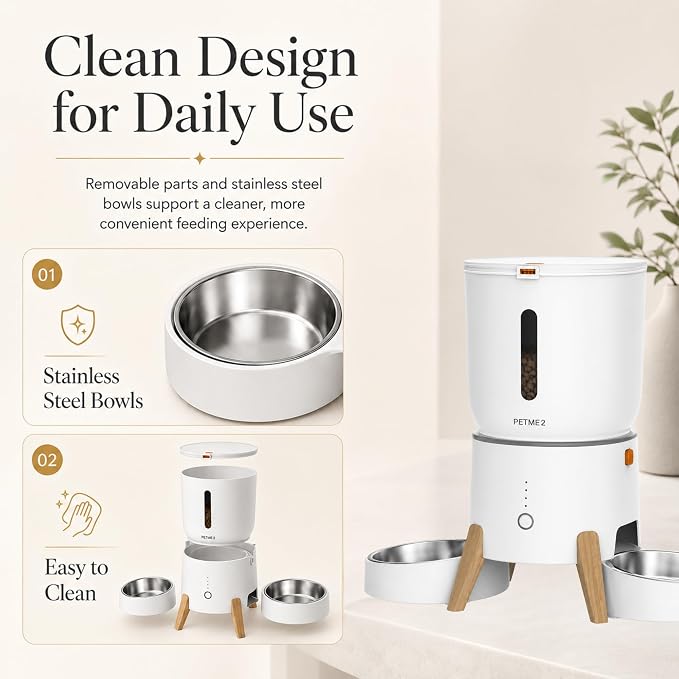 Dual Bowl Automatic Cat Feeder - 5L WiFi Smart Elevated Cat Feeding Station with App Control, Voice Recording, Dual Power Options, Stainless Steel Cat Bowls & Anti-Jam Technology for Small Dogs