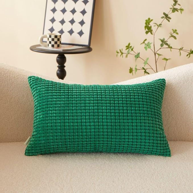 Pack of 2 Size bundel Polyester Blend Soft Hand Feeling Throw Pillows (with Insert) Size 18"x18" and 12"x20" one of Each (Grass Green)