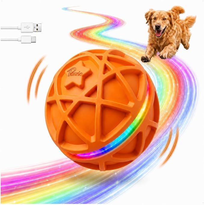 Interactive Dog Ball Toy,Motion-Activated,Rolling&Bouncing,RGB Light