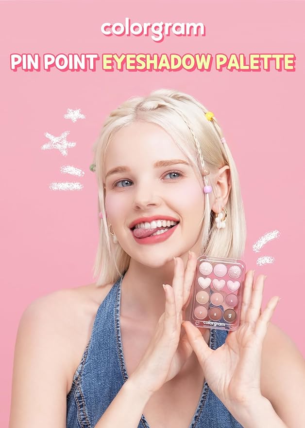 COLORGRAM Pin Point Eyeshadow Palette 01 Peach+Coral= | Ultra-Blendable Matte, Glitter, Shimmer Shades for Daily Makeup | K-Beauty Eye Palette with Easy-to-Use Calculator Design