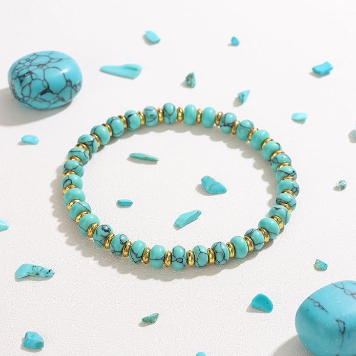 GolbalJew 4 * 6mm Gemstone Rondelle Bead Bracelets for Women Healing Crystal Stone Beads Bracelet Handmade Beaded Spiritual Jewelry Gifts