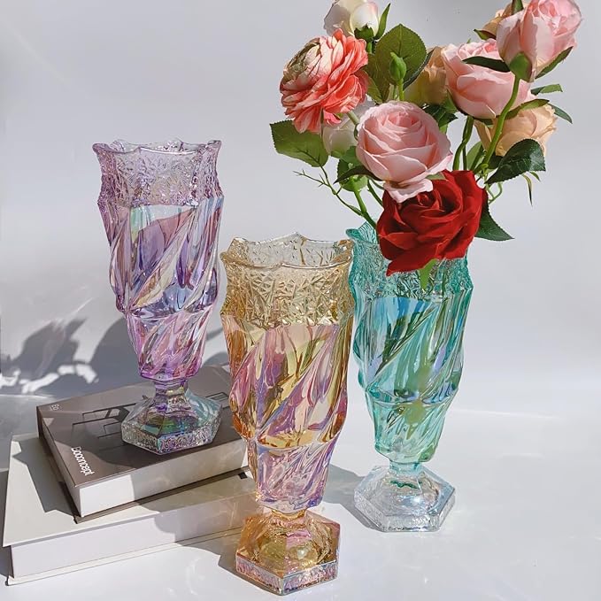Glass Flower vase 2.4lb 9.5inch,Bohemian Style, for Centerpieces,Wedding,Home Decor Glass Vase (Sparkling Green)