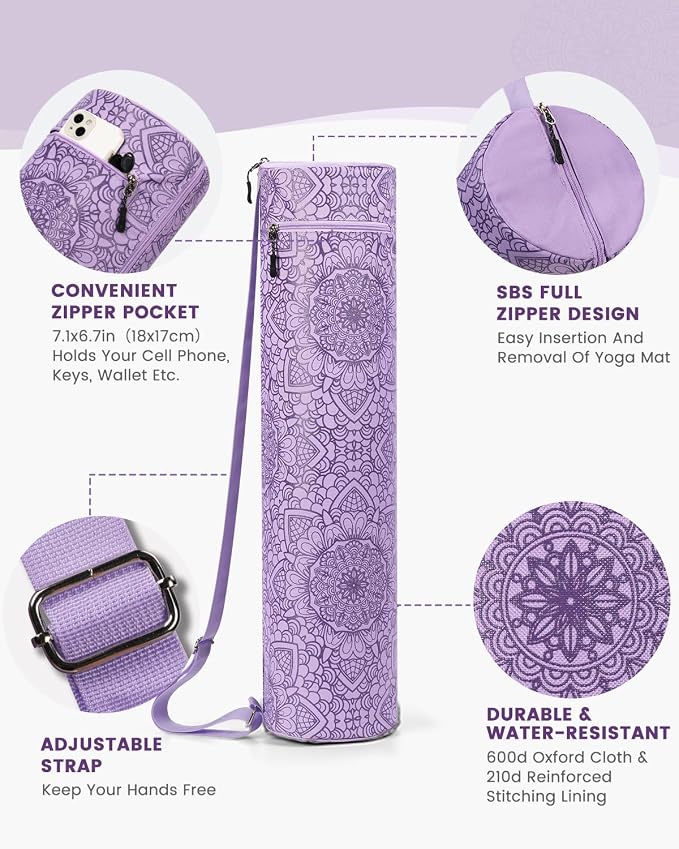 Gonex Yoga Mat Bag, Yoga Mat Carrier Full-Zip Exercise Yoga Mat Carry Bag for Women Men with 2 Multi-Functional Storage Cargo Pockets Extra Wide Adjustable Shoulder Strap