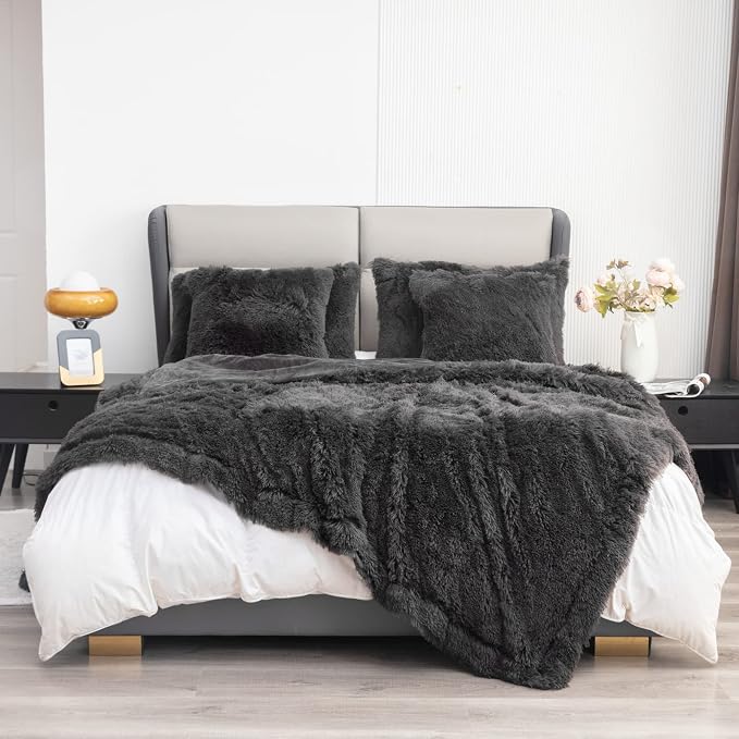 YUSOKI Long Faux Fur Queen Size Blanket, Morel, 90" x 90" | Ultra Soft, Lightweight for All Season Use, stays fluffy after repeated washes, Perfect Gifts, Machine Washable