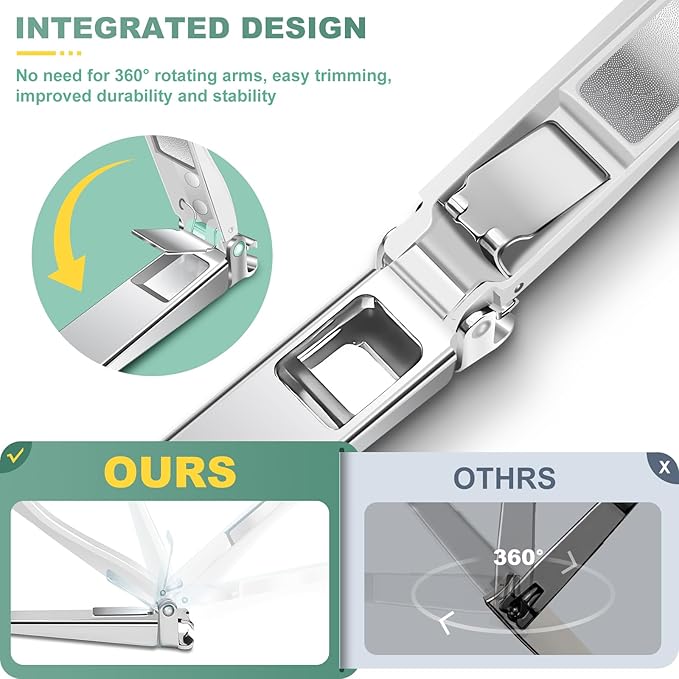 Nail Clippers for Men with Catcher, CLPPNA Heavy Duty Finger Nail Clippers Adult, Stainless Steel Nail Cutter, Fingernail & Toenail Clippers Ideal Gift for Men & Grooming Gifts, Silver