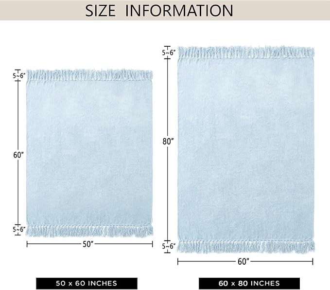 Chenille Throw Blanket for Couch 50" x 60", Light Blue | Soft Cozy Warm Throws with Fringe Tassel, for Living Room Bed Sofa Chair Cover, Lightweight Knitted Decorative Boho Blankets