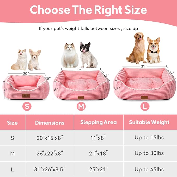 Zerbuger 30in Pink Rectangle Cat Dog Bed Machine Washable Sleeping Sofa | for Large Medium Small Pets Indoor Outdoor, Non-Slip Bottom Soft Puppy Bed Durable Orthopedic Calming Pet Cuddler