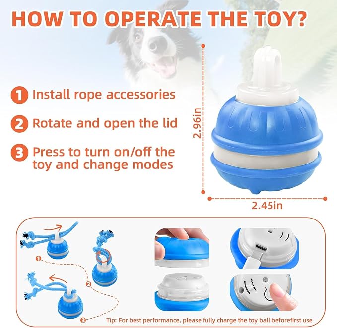 Interactive Dog Ball Toy,Moving DogToys (Blue) | For Small Medium Large Dogs,360° Automatic Moving Toy, Interactive Dog Ball Stimulation Toy for Boredom Relief