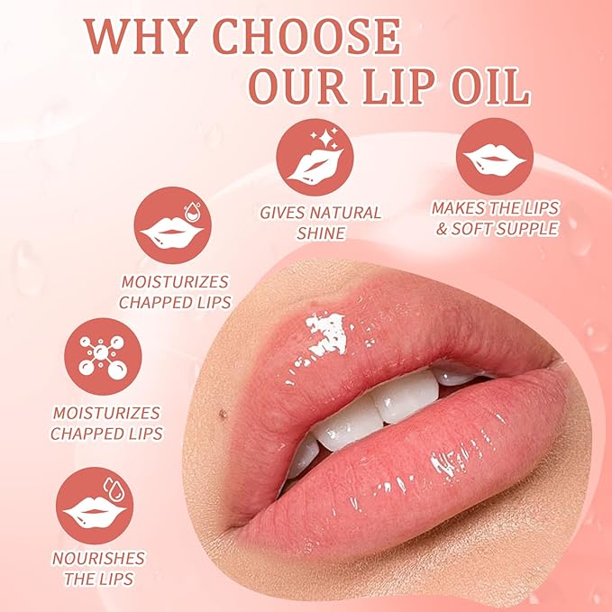 4Packs Fruit Lip Oil Roll-On, Jojoba Oil Infused Moisturizing Lip Gloss for Dry Lips, Nourishing & Non-Sticky Lip Care with Strawberry, Grape, Peach, Cherry Scents