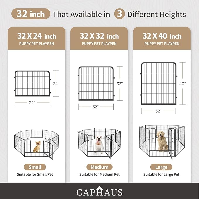 CAPHAUS 24/32/40 Inch Height Bold Metal Foldable Heavy-Duty Pet Playpen with Door, Available in 8/16/24/32 Panels Indoor/Outdoor Portable Kennel, Dog/Animals Exercise Fence Cage for Yard, RV, Camping