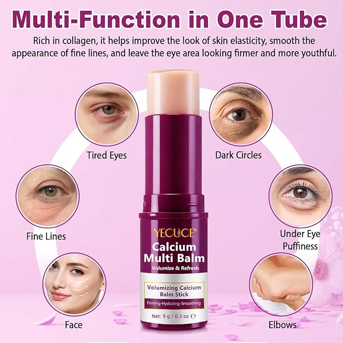 Calcium Multi Balm Stick, Calcium Volume Multi Balm, Anti-Aging Wrinkle Core Stick Collagen Moisturing Stick for Moisturizing and Firming Eyes Neck and Face 9g