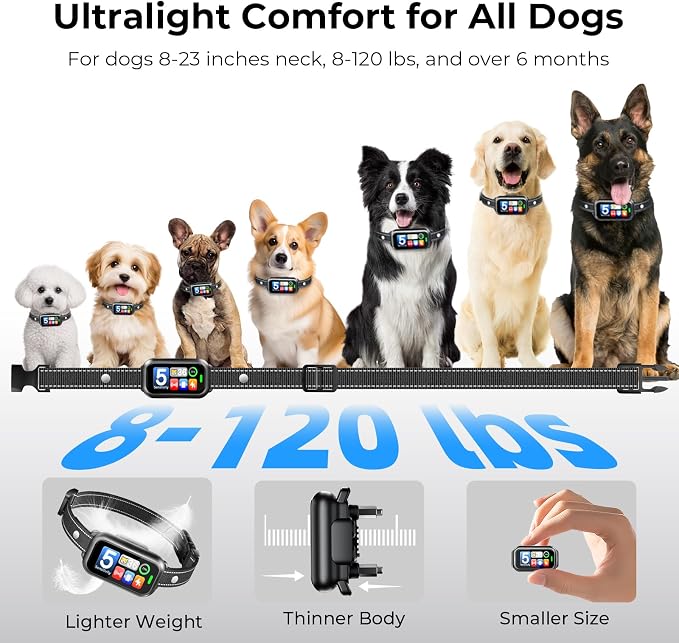 Smart Dog Bark Collar for Small Medium Large Dog, Effective No-Bark Collar | Fits 8-120lbs Dogs, 4 Training Modes, 5 Adjustable Sensitivity Levels, Built-in Bark Counter, Rechargeable, Waterproof