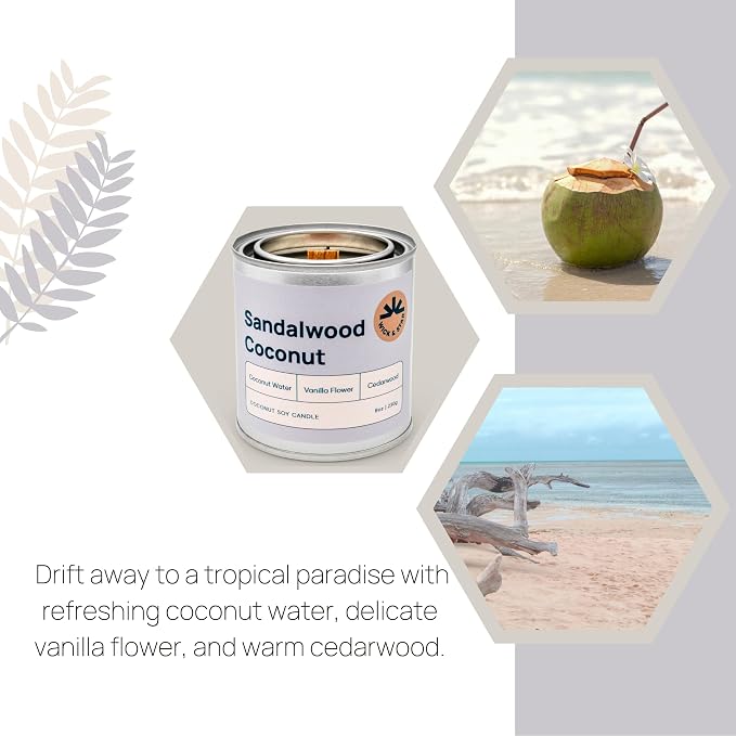 Wick & Star Vegan, Wood Wick, Natural Coconut Soy Wax Aromatherapy Candle, Clean Burning (Sandalwood Coconut)