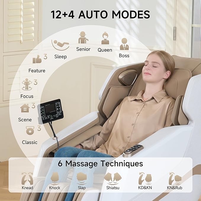 springspa Massage Chair Full Body Shiatsu Recliner with SL Track, Zero Gravity, 3 Massage Intensity, Shortcut Key, Foot Rollers, Bluetooth Speaker, Q23 Khaki
