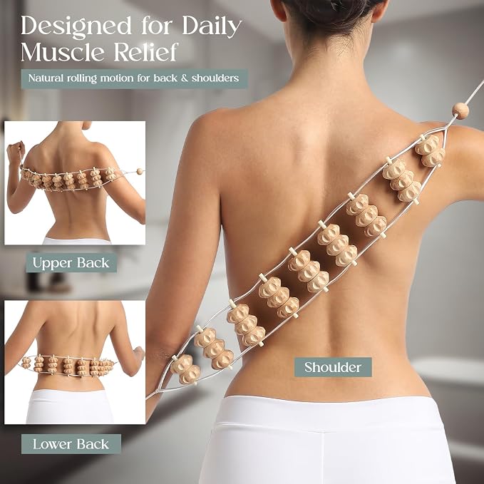 Wood Therapy Massage Tools, Lymphatic Drainage Curved Roller Stick, Neck Massager, Foam Roller, Back Scratcher, Rope Massage Kit, Back Massager for Relaxation