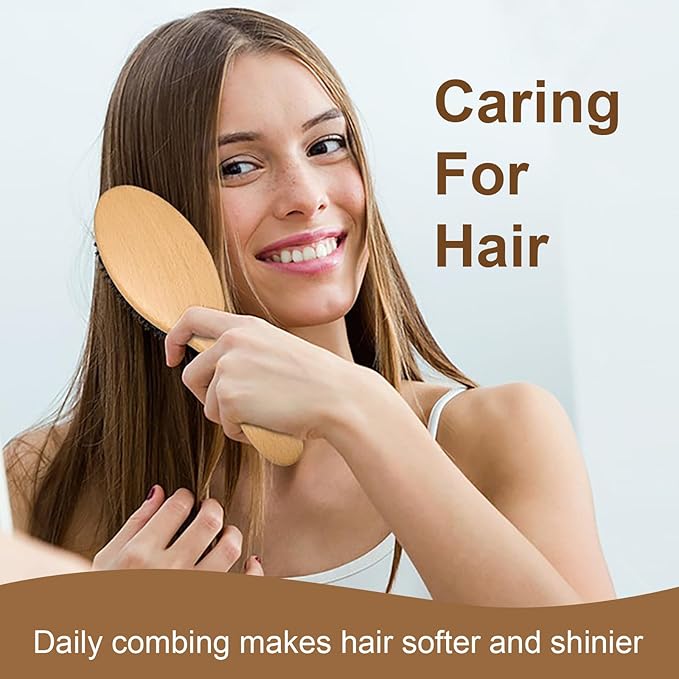 OZFIT Round Hair Brush - Boar & Nylon Bristles for Women, Men & Kids - Smoothing, Massaging & Detangling Wet/Dry Hair - Enhances Shine & Health