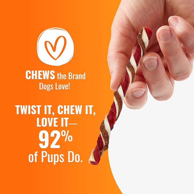 GOOD 'N' FUN Twists Long-Lasting Dog Treat with Real Bully, 12 Count | Premium Chicken, Bully & Beef Hide Chew, High Protein Supports Strong Muscles and Healthy Immune System, For Adult Dogs
