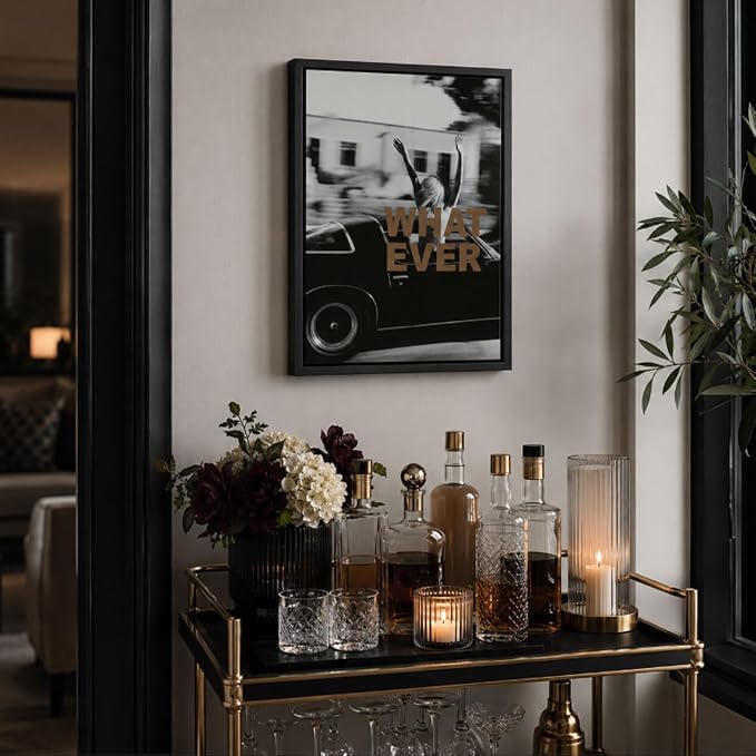 Framed Black and White Fashion Canvas Wall Art Luxury Feminist Picture Wall Decor Trendy Woman Poster Print for Girls Bedroom Apartment Dorm Bar Cart Home Decoration 16x24in