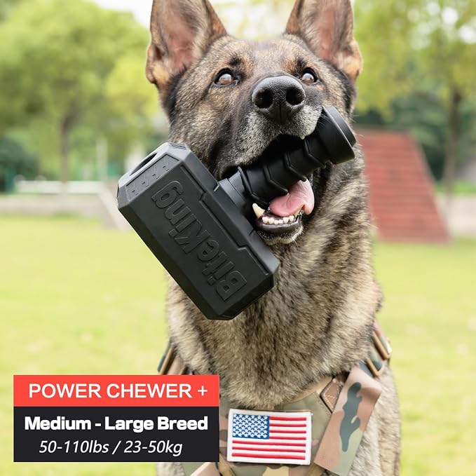 Natural Rubber Dog Toys for Large Aggressive Chewers - Lifetime Replacement - Indestructible Fetch Treat Toy for Large Dogs - Durable Hammer Dog Chew Toy for Super Chewer, Black