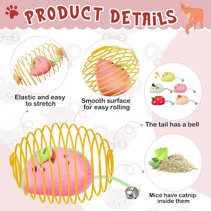 Jecery 5 Pcs Cat Toys Spring,Fruit Mouse,Multicolor