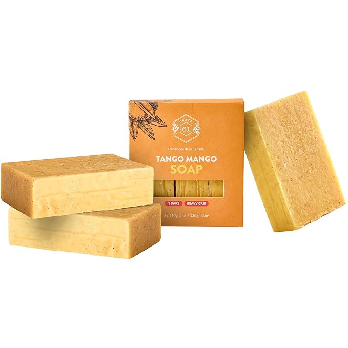 Crate 61 Organics, Handmade in Canada, Plant Based Cold Process Natural Bar Soap For Face And Body, With Premium Essential Oils, For Men And Women 3 Pack (Mango)