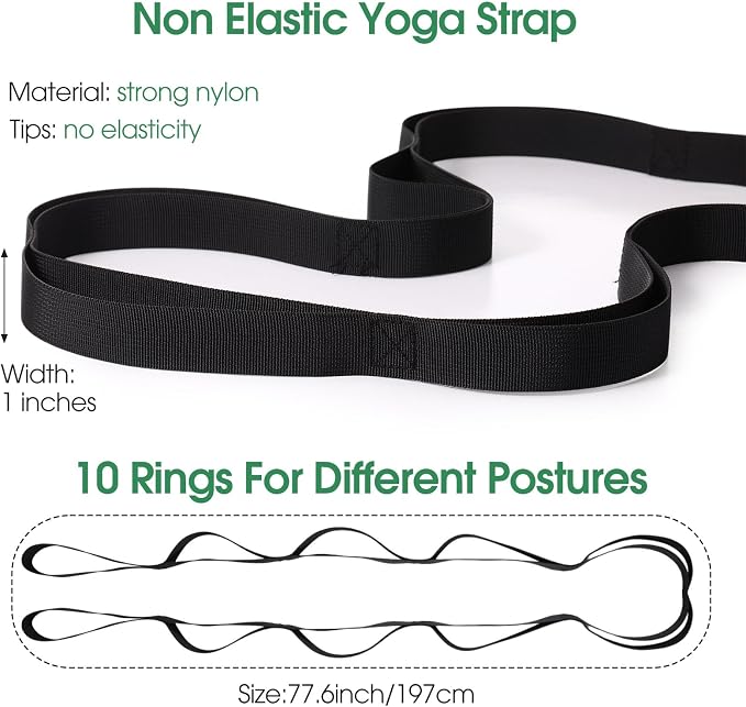 Foilswirl 8 Pack Stretching Strap with 10 Loops Bulk Yoga Strap Bulk for Physical Therapy Stretch Bands with Loops Non Elastic Bands for Exercise Dance