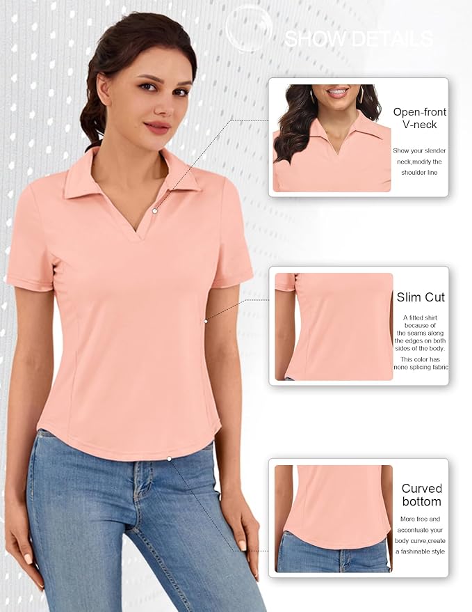 JACK SMITH Women's Golf Polo Shirt V Neck Short Sleeve Tennis Shirt Sun Protection Moisture Wicking Athletic Tops