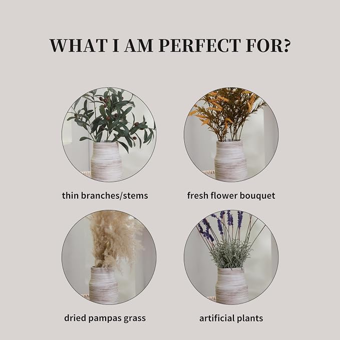ALMA 17 inch Extra Tall White Ceramic Vases for Centerpieces Farmhouse Living Room Floor, Boho Pampas Grass Vase for Fireplace Mantel Decor, Modern Minimalist Rusic Floor Vase for Organic Home Decor