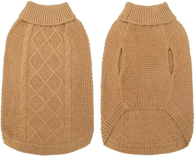 Mihachi Turtleneck Dog Sweater - Winter Coat Apparel Classic Cable Knit Clothes with Leash Hole for Cold Weather, Ideal Gift for Pet in New Year