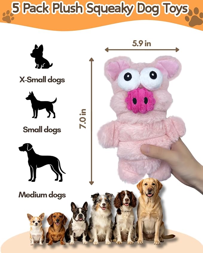 BoYoYo 5 Pack Plush Squeaky Dog Toys for Small Dog,Stuffed Animal Puppy Toy | Dog Toys Bulk to Keep them Busy with Mutt Squeak Sounds,Birthday Toy,Suitable for Interactive Chewing &Teething Medium Dogs