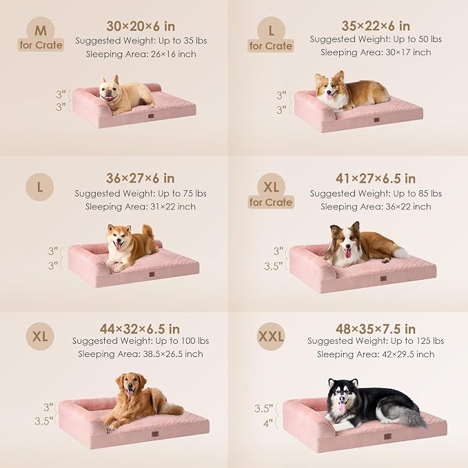 EHEYCIGA Memory Foam Dog Bed Large Size Dogs, Orthopedic Dog Bed Large with Washable Removable Cover, Waterproof Pet Sofa Couch with Nonskid Bottom, 36x27x6, Pink | Washable Removable Cover, Waterproof Flat Pet Sofa Couch with Nonskid Bottom, 36x27x6