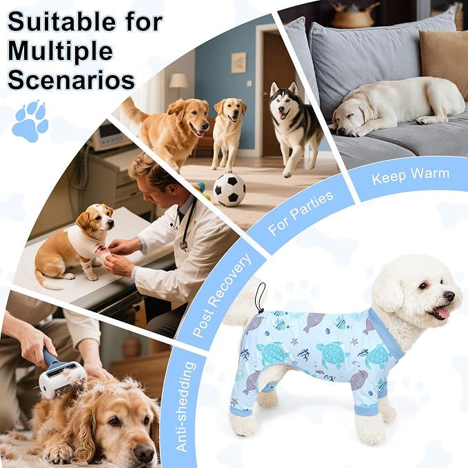 Bienbee Dog Pajamas, 4 Pack Adjustable Onesies for Small to Large Dogs M | Dog Shedding Suit with Soft Fabric, Breathable & Stretchy, and Adjustable Back Length for Sleeping Lounging and Daily Use
