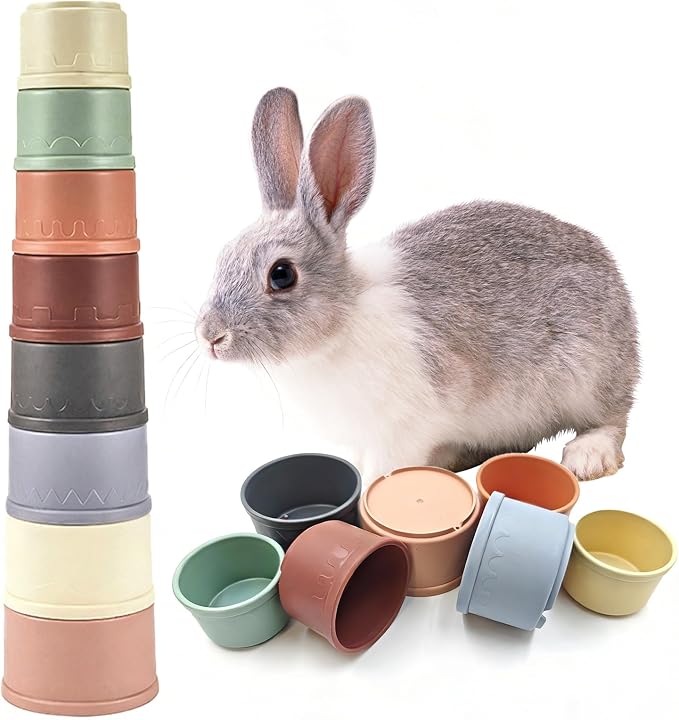 8 Pcs Stacking Cups for Small Animal Toys,Nesting Rabbit Toys of Different Sizes,Safe Plastic Colorful Nesting Toys for Bunny Guinea Pig Hiding Food and Playing
