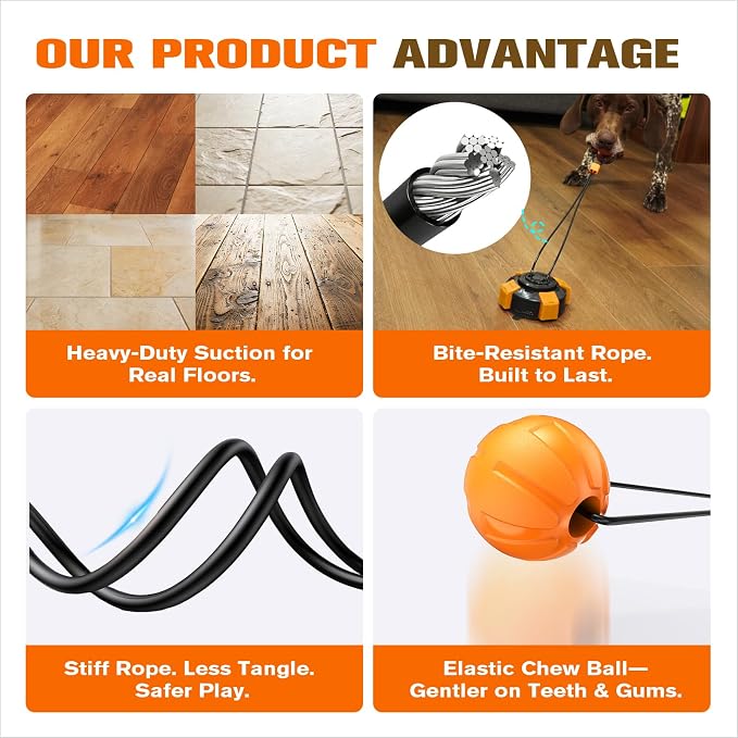 Upgraded Strong Suction Cup Tug of War Dog Toys to Keep Them Busy (Orange)