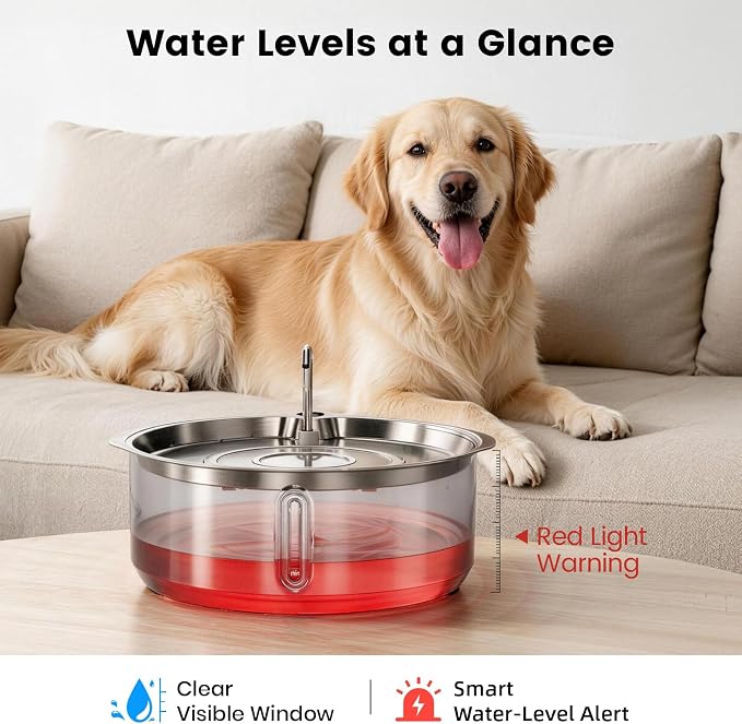 Invengo 8L/270oz Quiet Stainless Steel Dog Water Fountain, 12 Filters | 50% Thicker 6mm Steel, Dual Filters, 6-Layer Deep Purification, Under 25dB Whisper-Quiet Operation, 2 Flow Modes