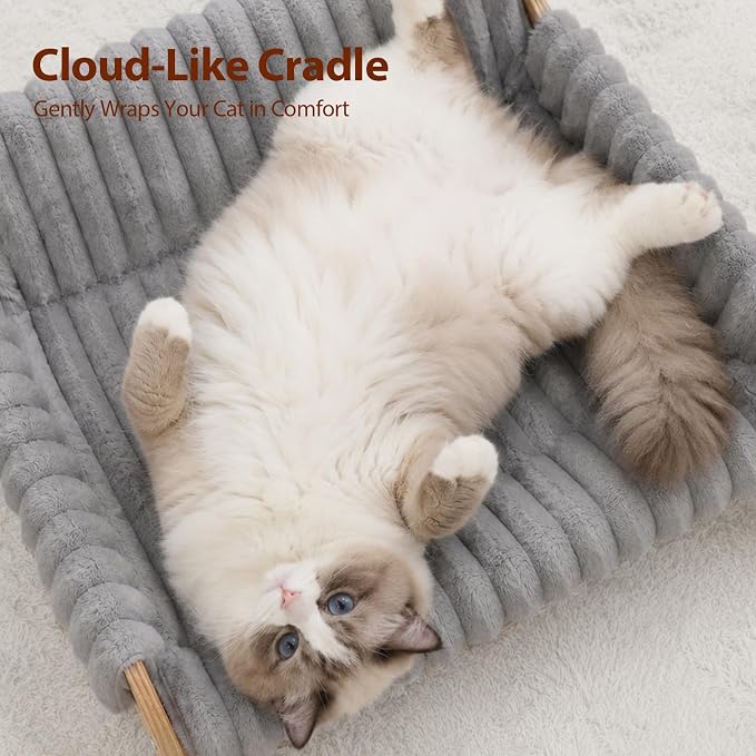 Elevated Cat Couch for Indoor Cats Wooden Cat Sofa for Kitty Puppy | Ultra-Soft Plush Raised Cat Bed,Removable Washable Cat Chair Hammock,Breathable Cat Furniture for Bedside Balcony Living Room