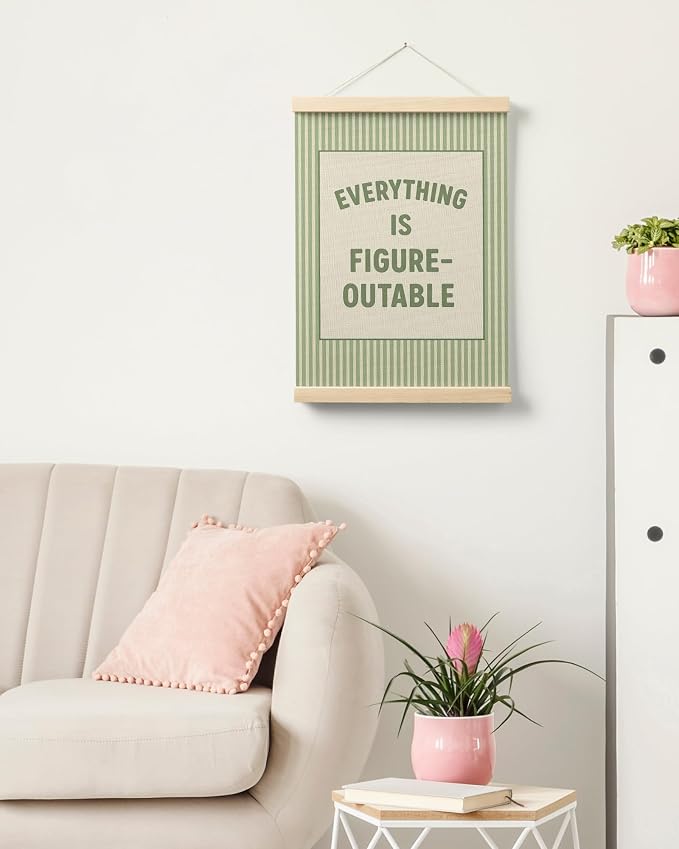 FGFK Everything Is Figureoutable Positive Affirmations Wall Art Poster Hanger Frame, Preppy Sage Green Inspirational Canvas Prints Framed Wall Decor for Office Classroom Home Bedroom, 12x16 Inch