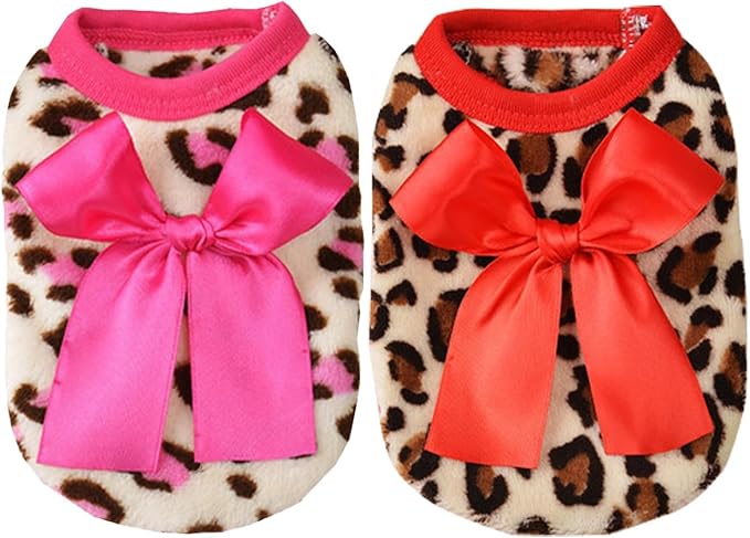 2 Pieces Dog Sweater for Small Dogs XXS Dog Clothes Chihuahua Puppy Sweaters Leopard Teacup Chihuahua Yorkie Puppy Clothes XXS Pet Sweater (Pink+RED, XX-Small)