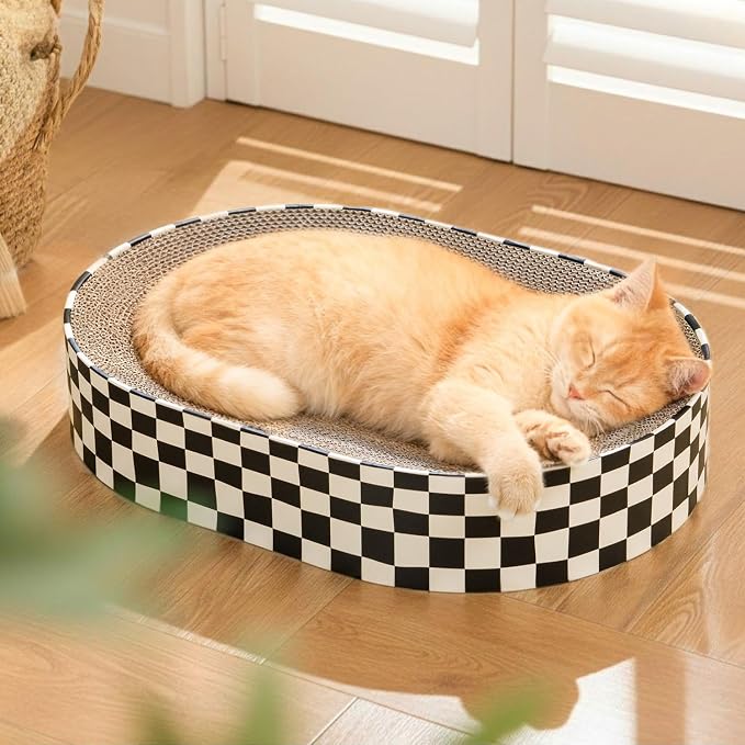 Conlun Oval Cat Scratcher Bed | Scratching Bowl Lounge for Cats | Large | Corrugated Cardboard Pad | Concave Shape | No Mess Enclosed Base | Serves as Couch Furniture Protector