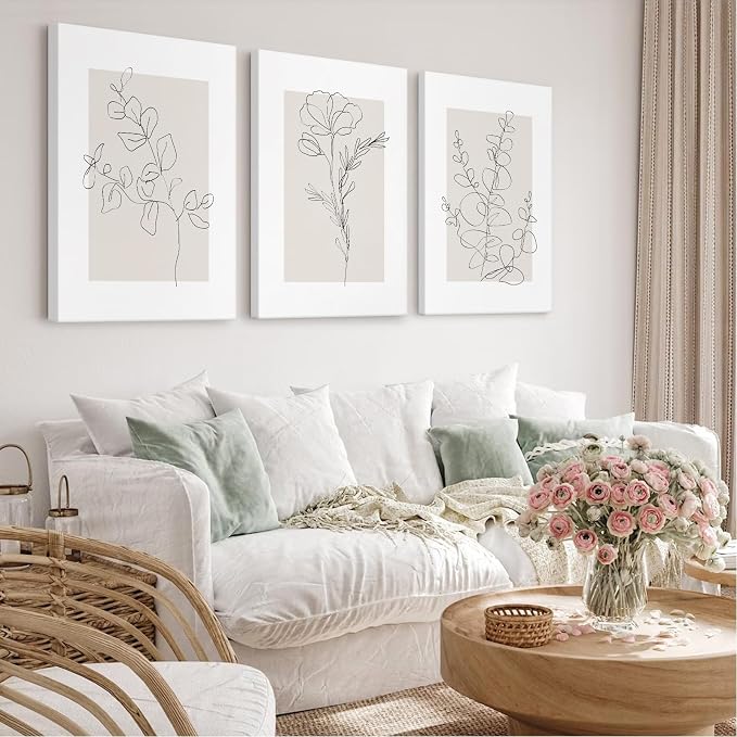 Youillne Neutral Botanical Prints Wall Art Flower Minimalist Canvas Wall Decor Vintage Line Wall Art Floral Plant Painting Pictures Beige Boho Artwork Farmhouse Poster for Bedroom 24x36 Inch Set of 3