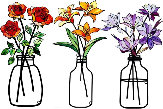 3 Pcs Metal Flowers Wall Arts,Metal Vase Wall Art,Iron Art Painting,Rustic Farmhouse Decor Minimalist Flower Wall Decor for Bedroom Bathroom Living Room Dining Room (Set E)